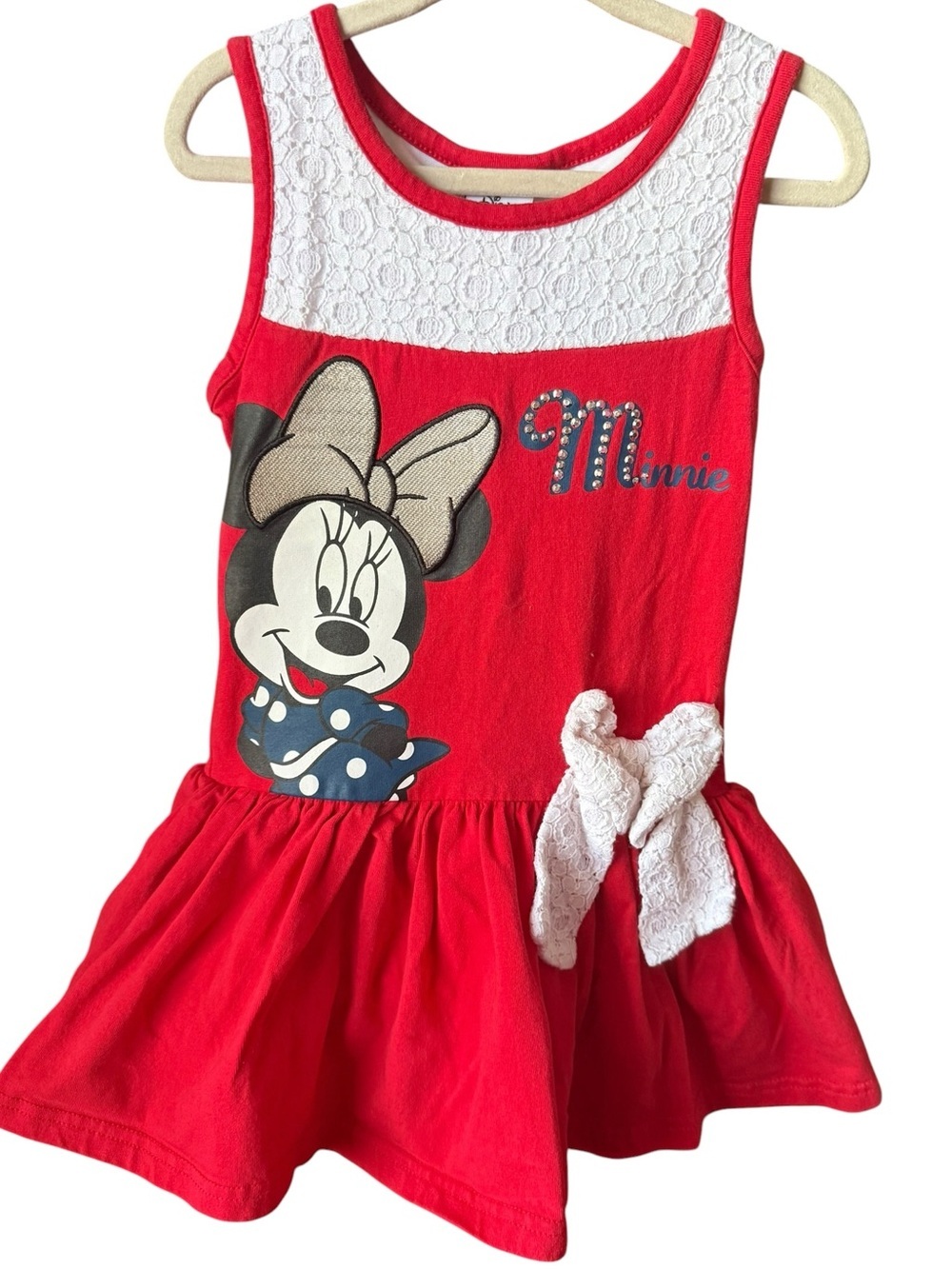 Disney Minnie Mouse Dress Girls Size 3T Red Lace Bow Rhinestone Sleeveless